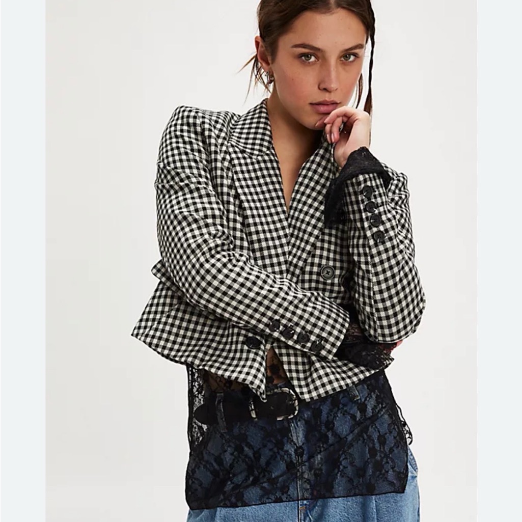 Anthropologie Black And White Gingham Blazer